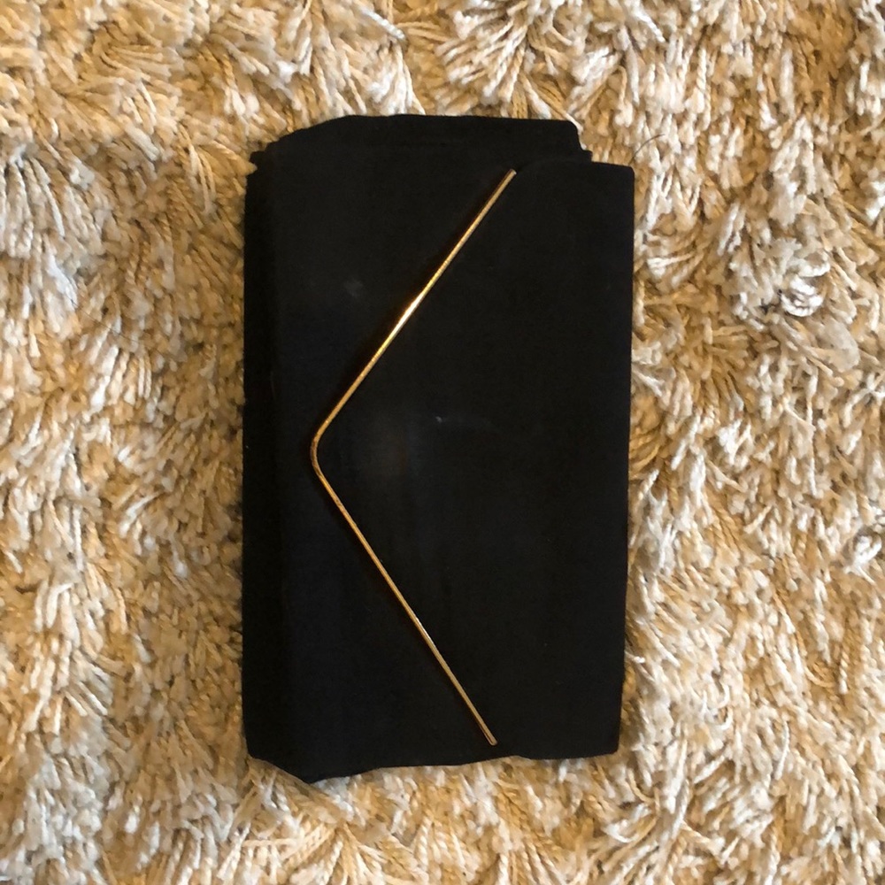 Black suede envelope clutch gold hardware